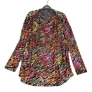 Calessa Rainbow Zebra Artsy Loud Animal Velvet Flocked Sheer Top AU24C6W SIZE 3X
